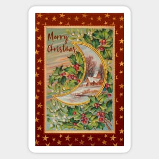 Vintage Christmas Scene With Holly and Mistletoe Sticker